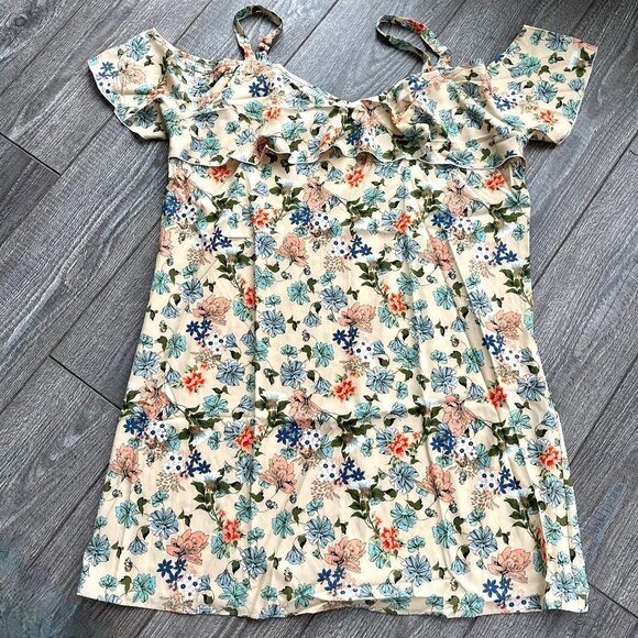 2X/3X Blue And Peach Floral Cold Shoulder Dress By Shein Curve⎜ NIB - Picture 1 of 5